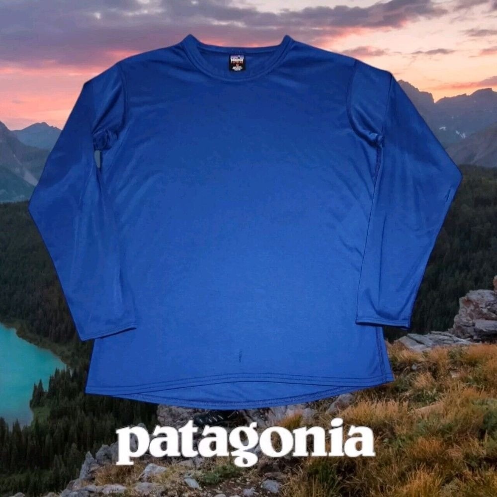 Patagonia Men's Capilene Midweight L/s Base Layer Shirt USA Blue M FLAWS *